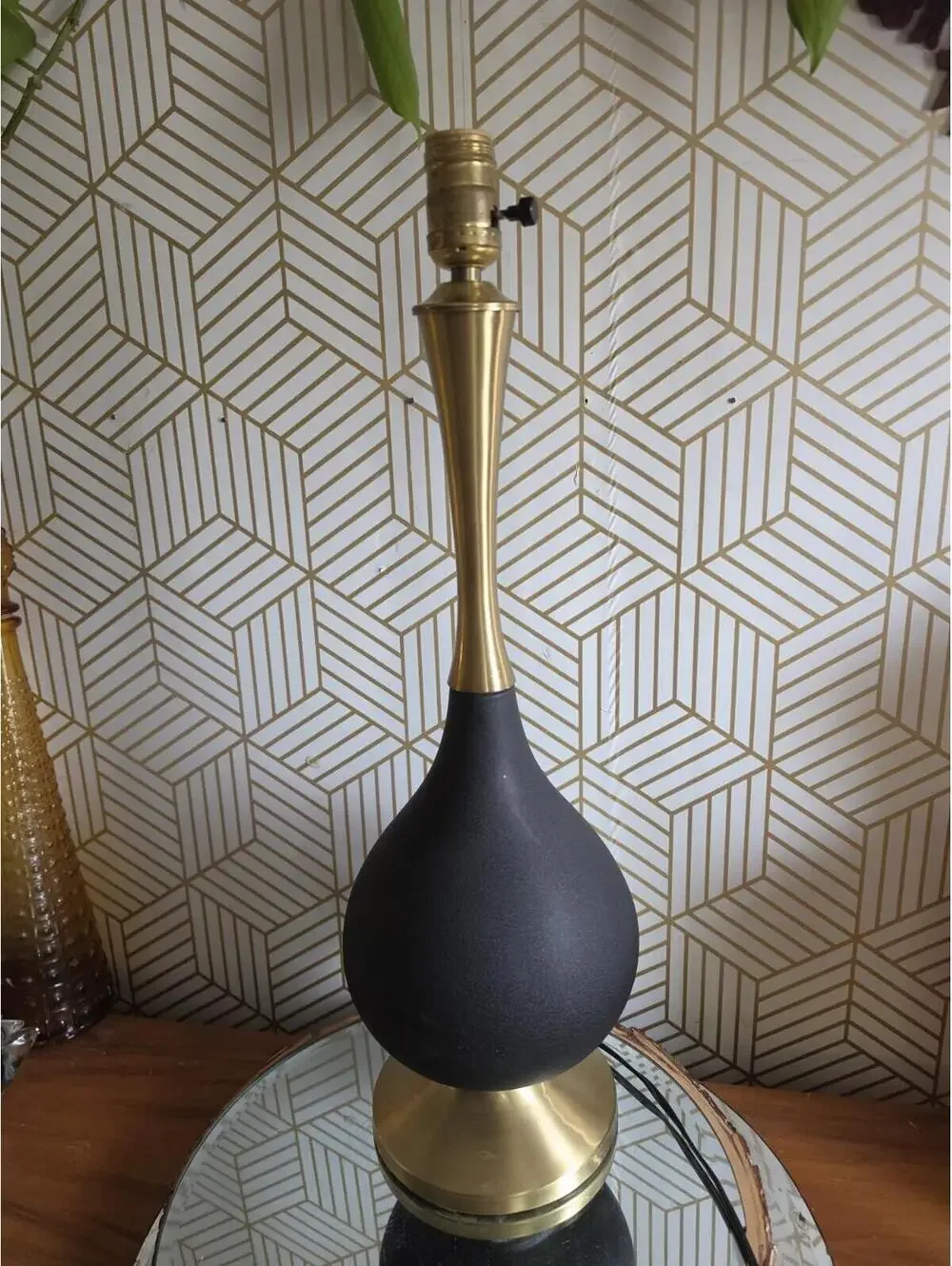 Vintage Midcentury Black And Gold Metallic Teardrop Table Lamp